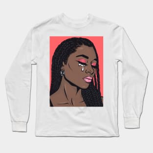 Coral Black Crying Comic Girl Long Sleeve T-Shirt